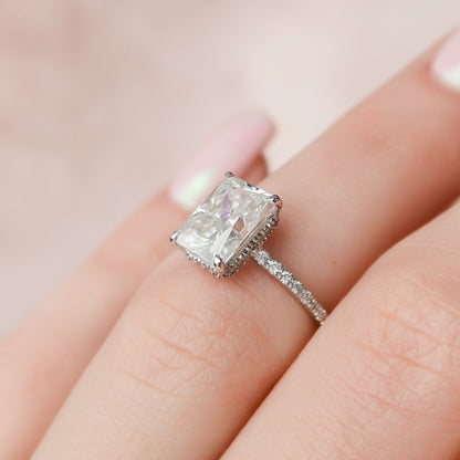 2.5 CT Radiant Hidden Halo & Pave Moissanite Engagement Ring