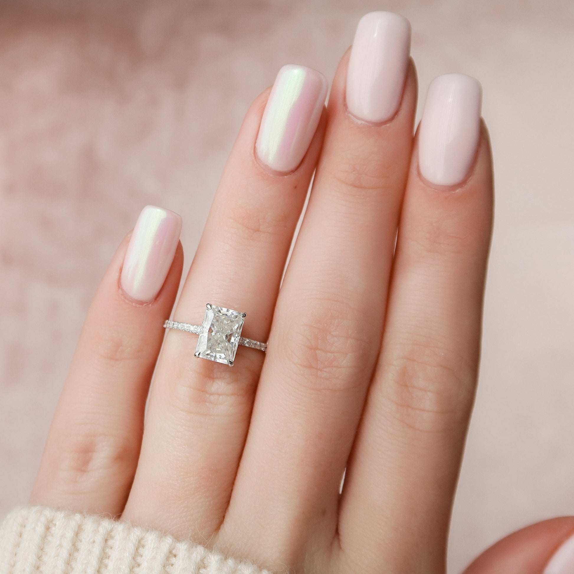 2.5 CT Radiant Hidden Halo & Pave Moissanite Engagement Ring
