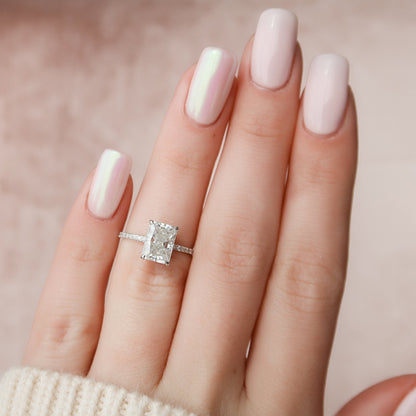 2.5 CT Radiant Hidden Halo & Pave Moissanite Engagement Ring