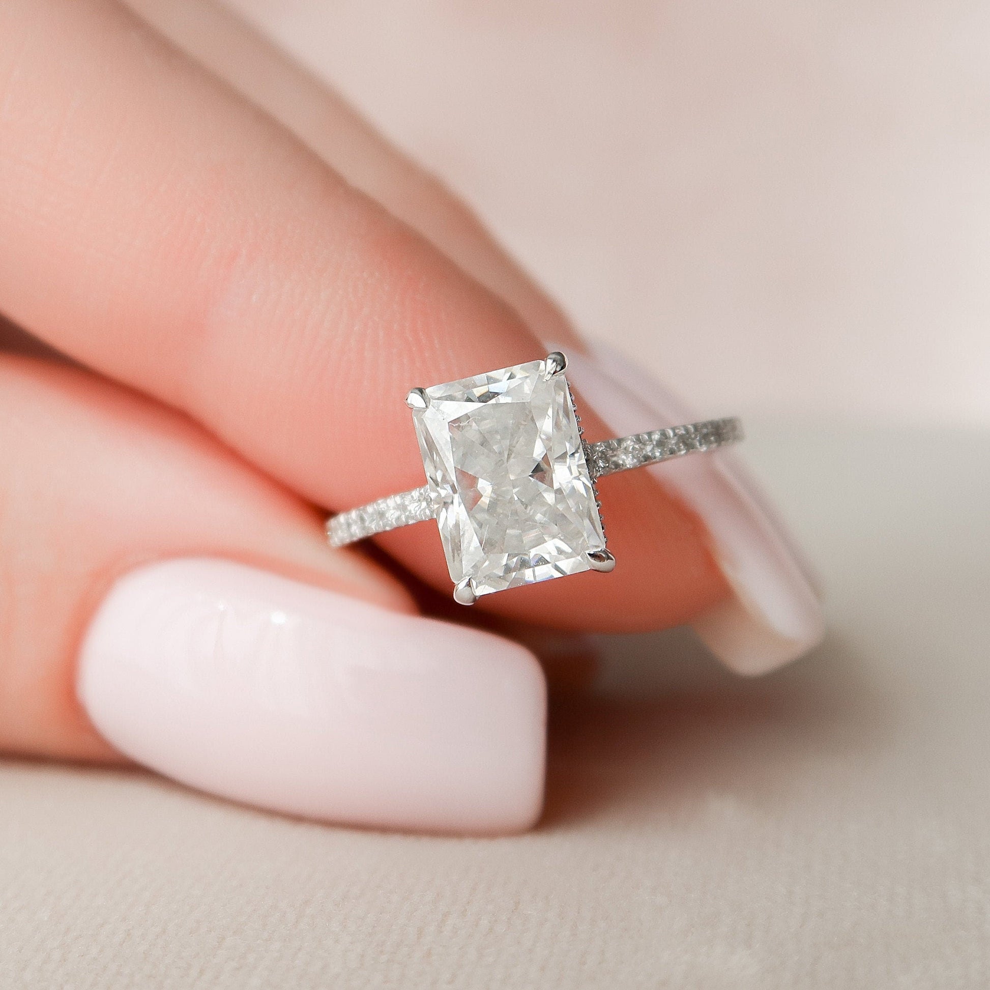 2.5 CT Radiant Hidden Halo & Pave Moissanite Engagement Ring
