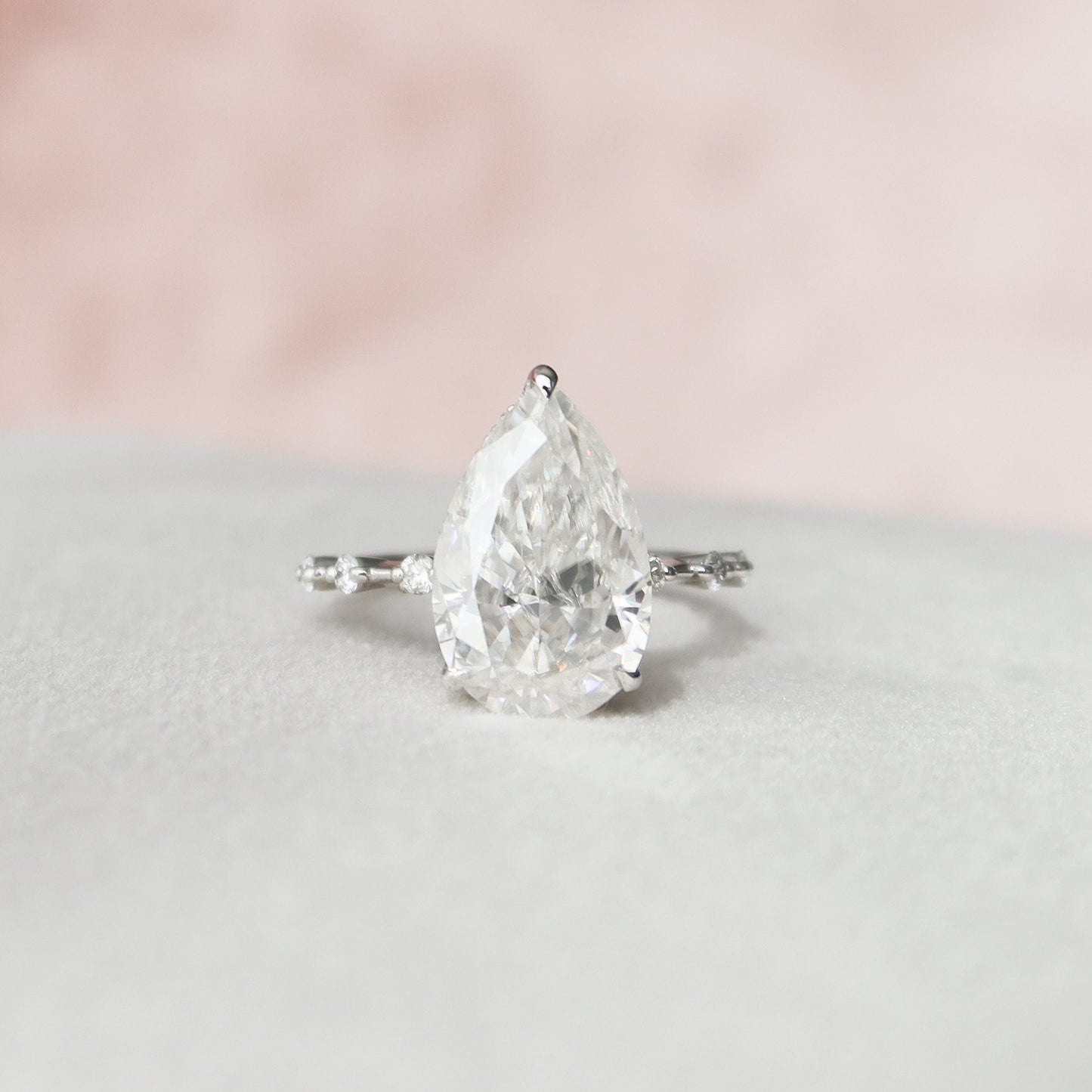 3.5 CT Pear Hidden Halo & Dainty Pave Moissanite Engagement Ring