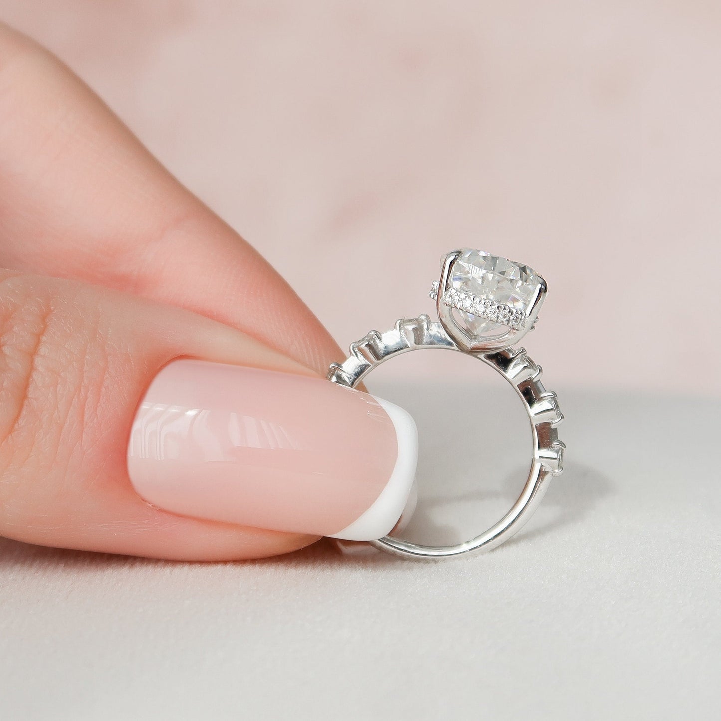 3.5 CT Pear Hidden Halo & Dainty Pave Moissanite Engagement Ring