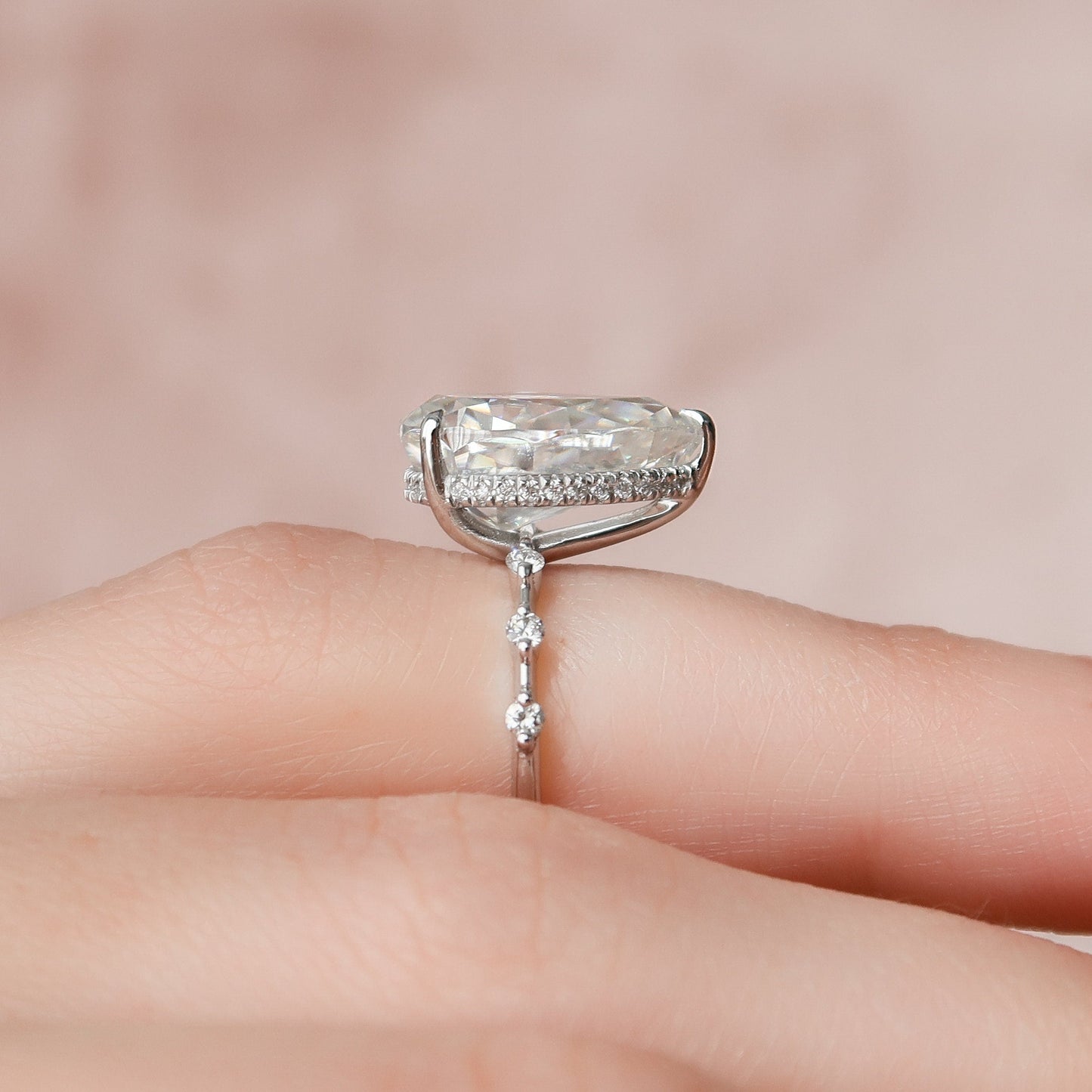 3.5 CT Pear Hidden Halo & Dainty Pave Moissanite Engagement Ring