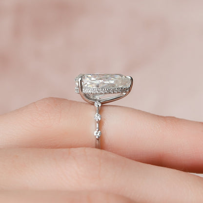 3.5 CT Pear Hidden Halo & Dainty Pave Moissanite Engagement Ring