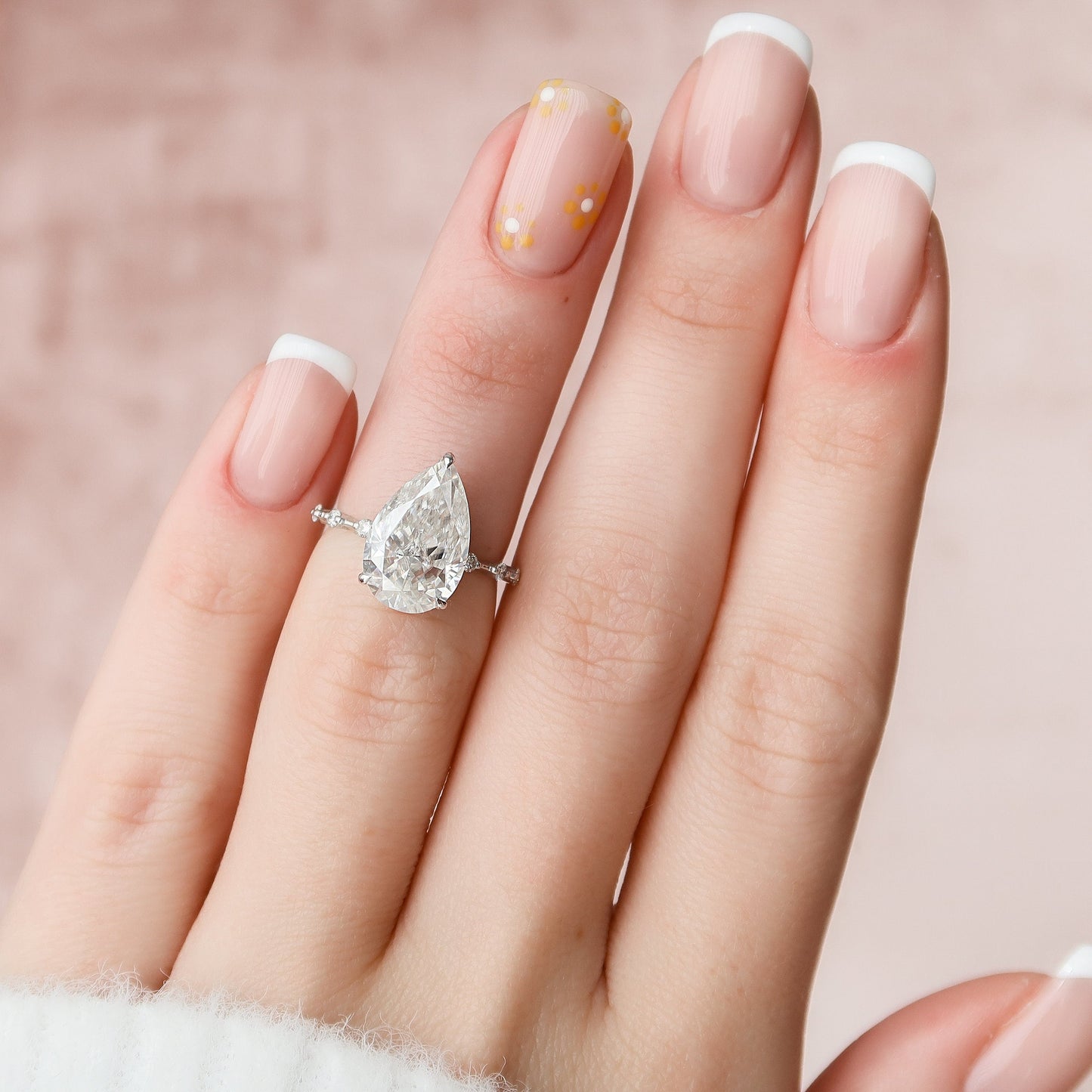3.5 CT Pear Hidden Halo & Dainty Pave Moissanite Engagement Ring