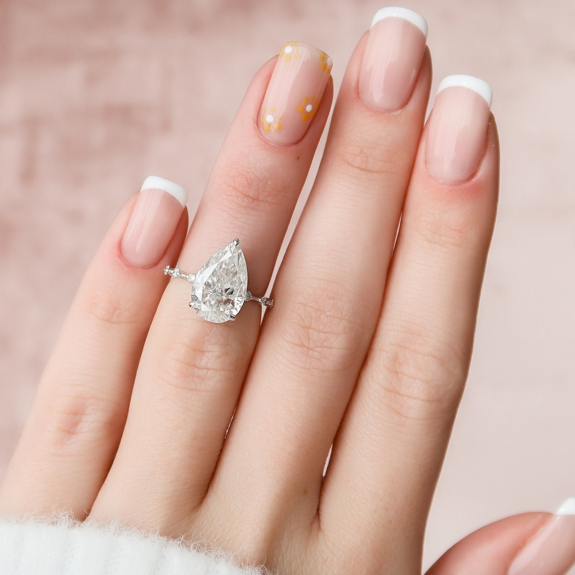 3.5 CT Pear Hidden Halo & Dainty Pave Moissanite Engagement Ring