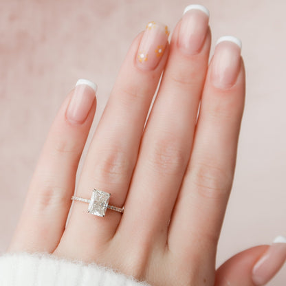 2 CT Radiant Hidden Halo & Pave Moissanite Engagement Ring