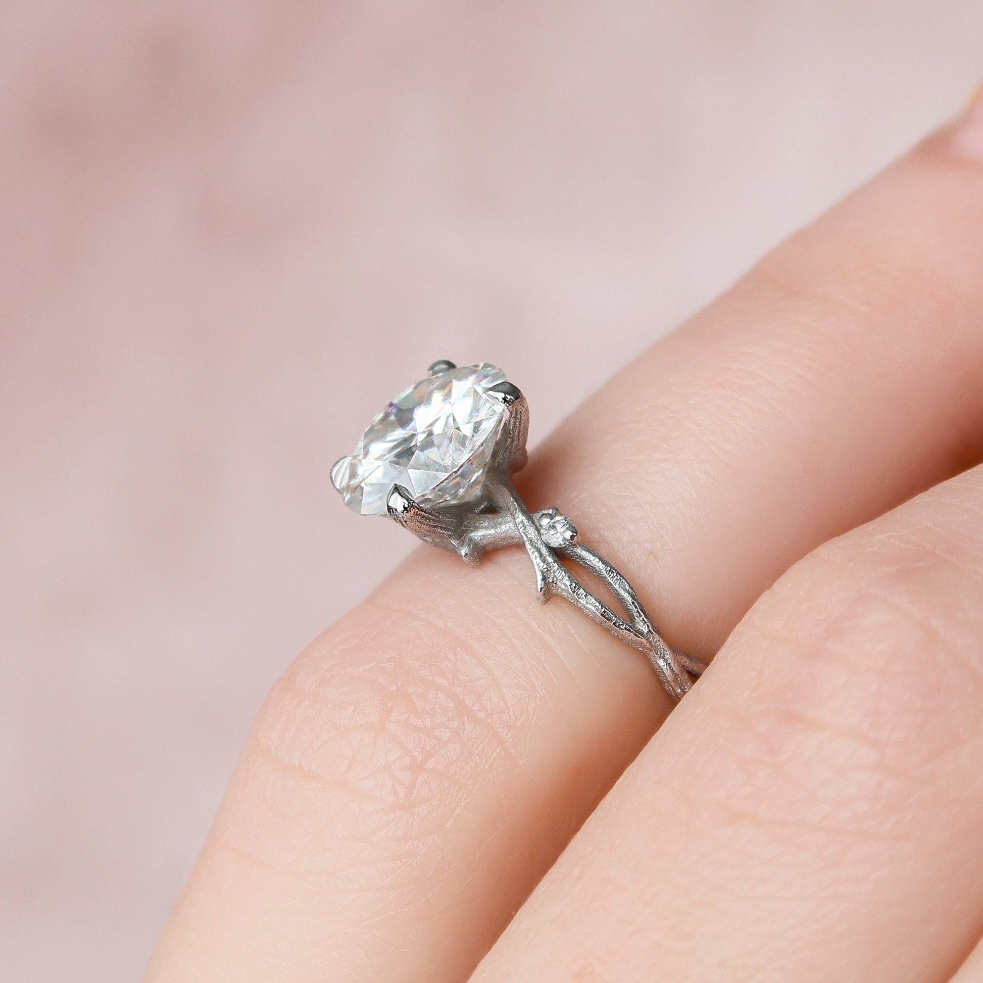 2.5 CT Round Twig Pave Moissanite Engagement Ring