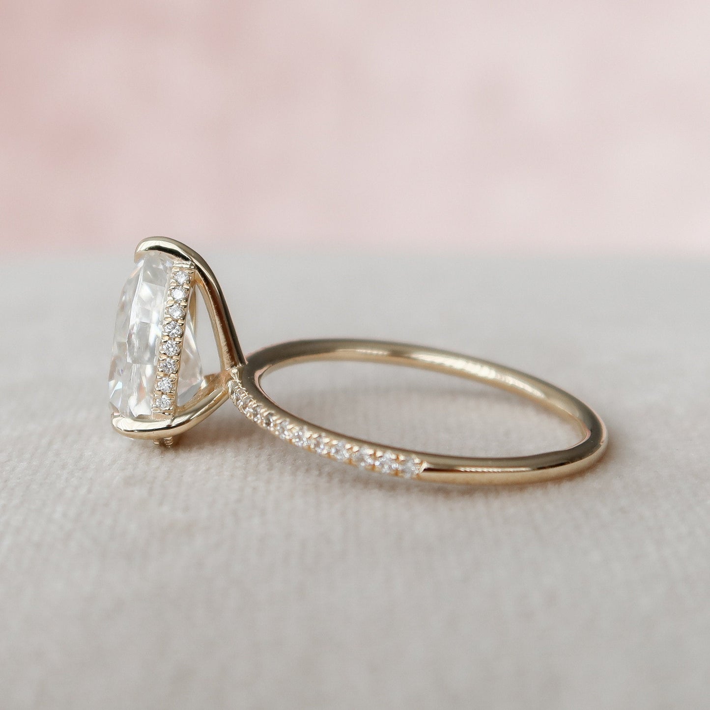 2.5 CT Pear Hidden Halo & Pave Moissanite Engagement Ring