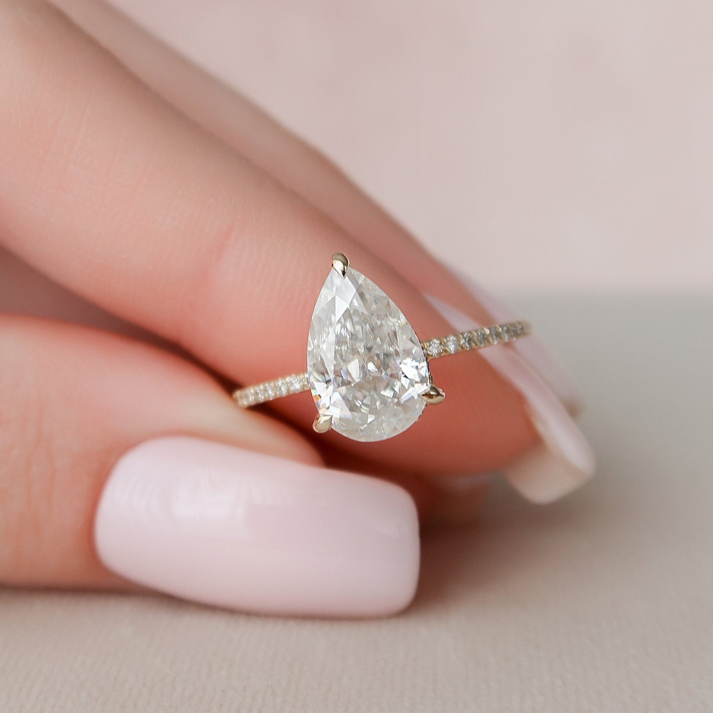2.5 CT Pear Hidden Halo & Pave Moissanite Engagement Ring