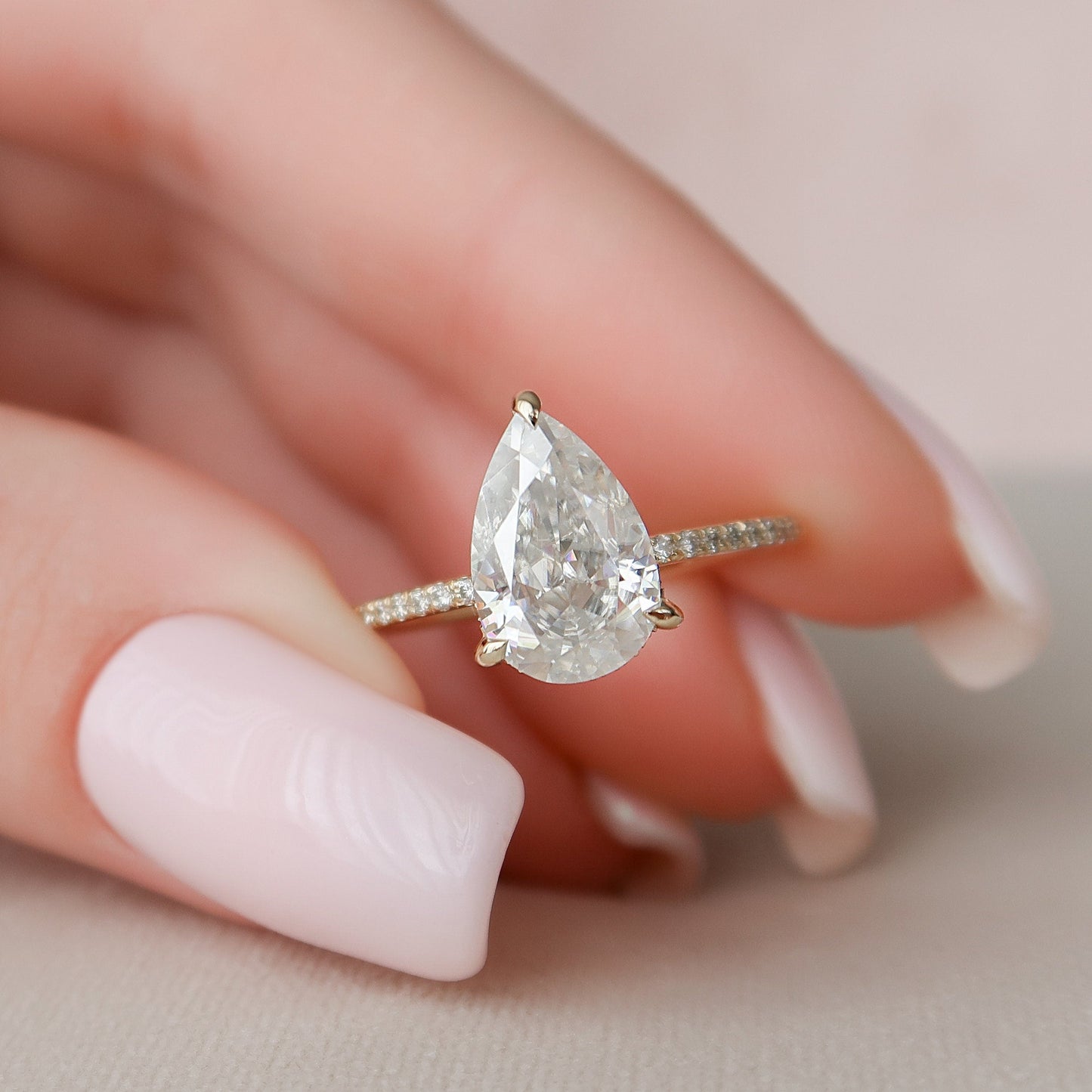 2.5 CT Pear Hidden Halo & Pave Moissanite Engagement Ring