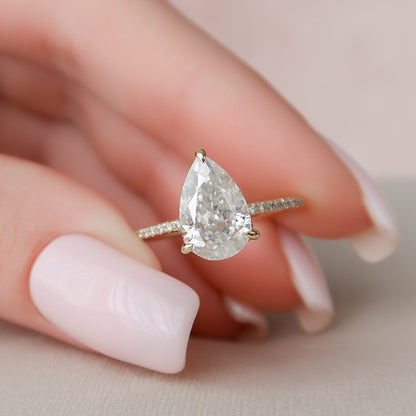 2.5 CT Pear Hidden Halo & Pave Moissanite Engagement Ring