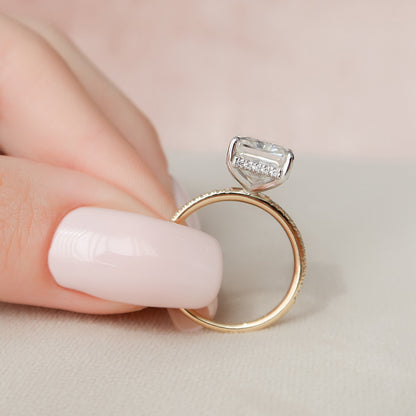 5 CT Radiant Hidden Halo & Pave Moissanite Engagement Ring