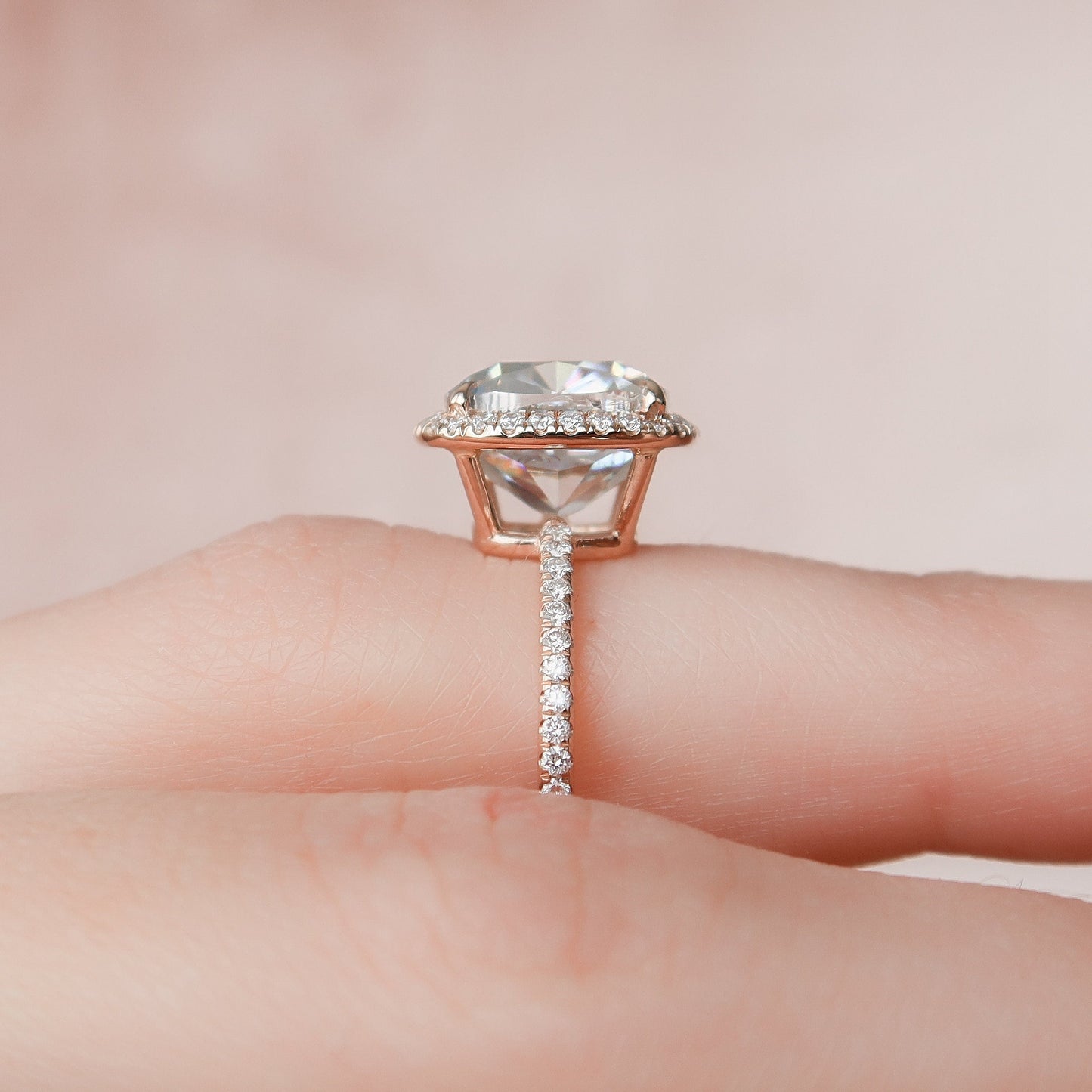 5 CT Cushion Halo & Pave Moissanite Engagement Ring
