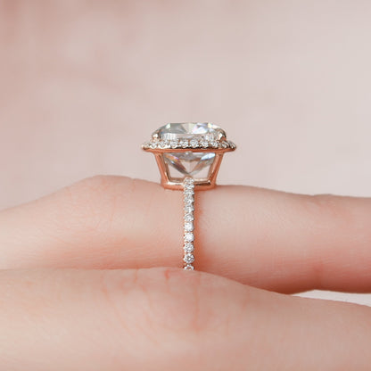 5 CT Cushion Halo & Pave Moissanite Engagement Ring