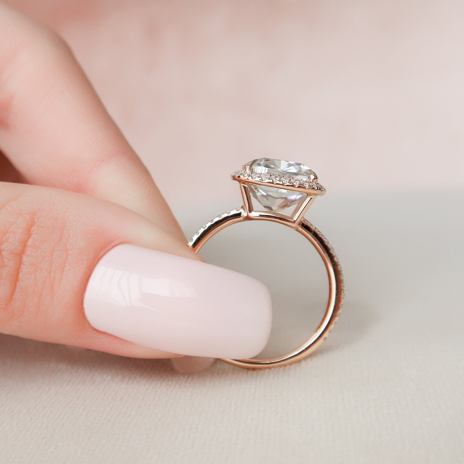 5 CT Cushion Halo & Pave Moissanite Engagement Ring