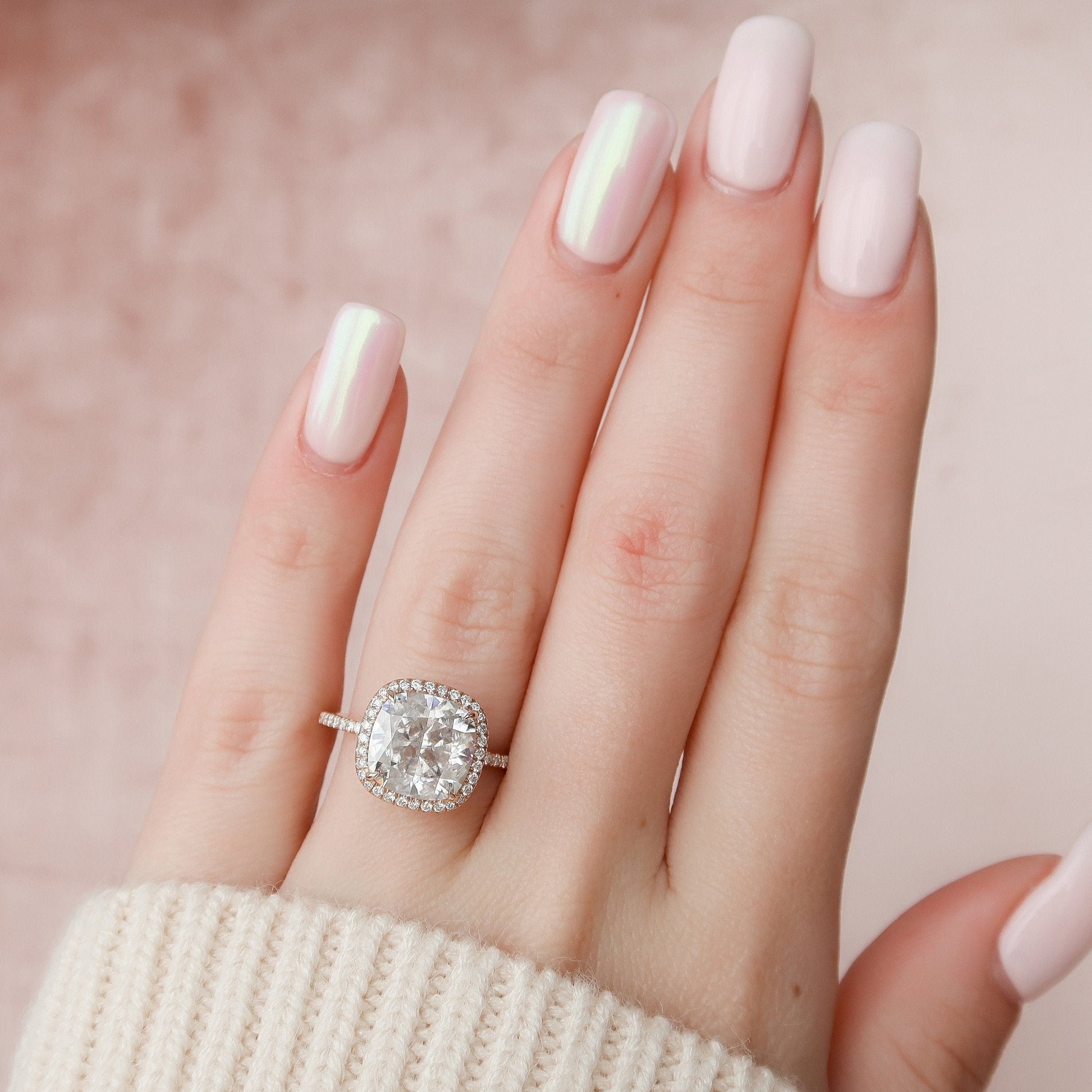 5 CT Cushion Halo & Pave Moissanite Engagement Ring