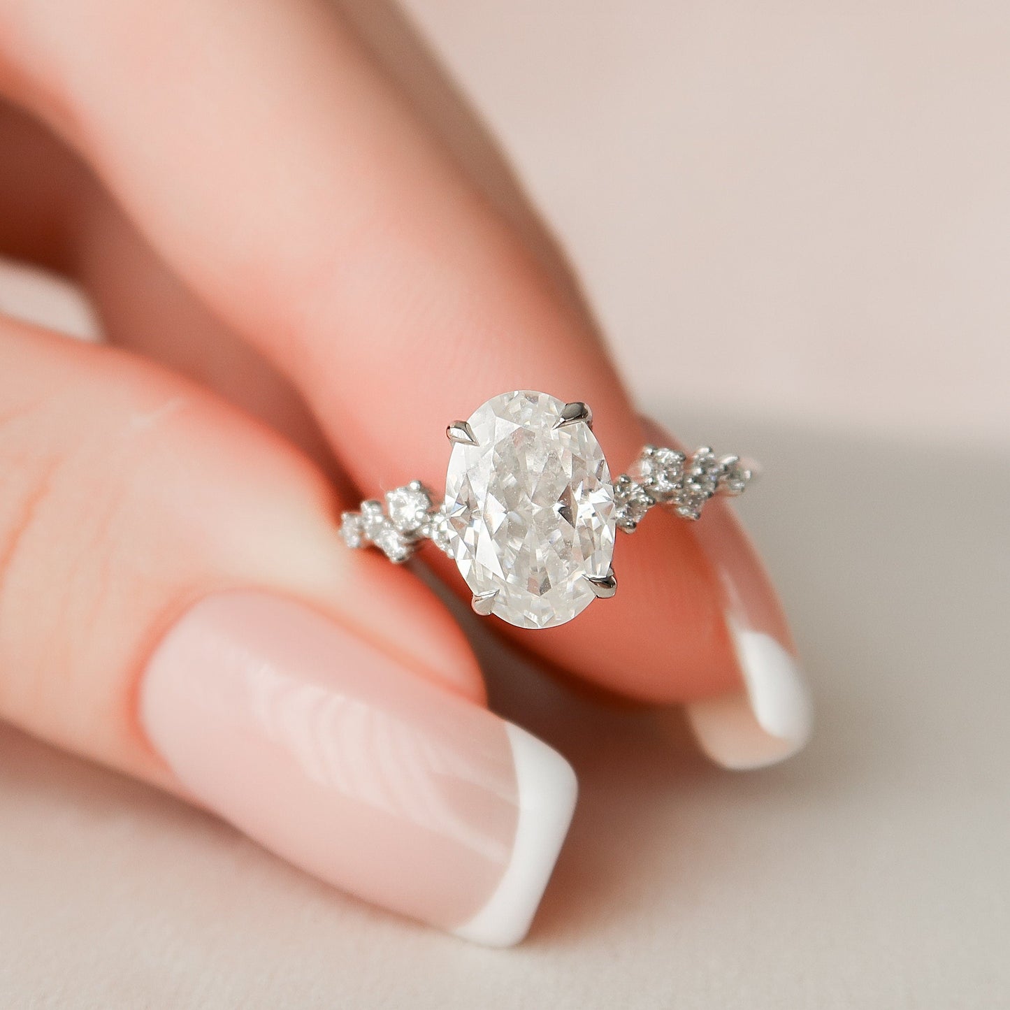 2 CT Oval Hidden Halo & Pave Moissanite Engagement Ring