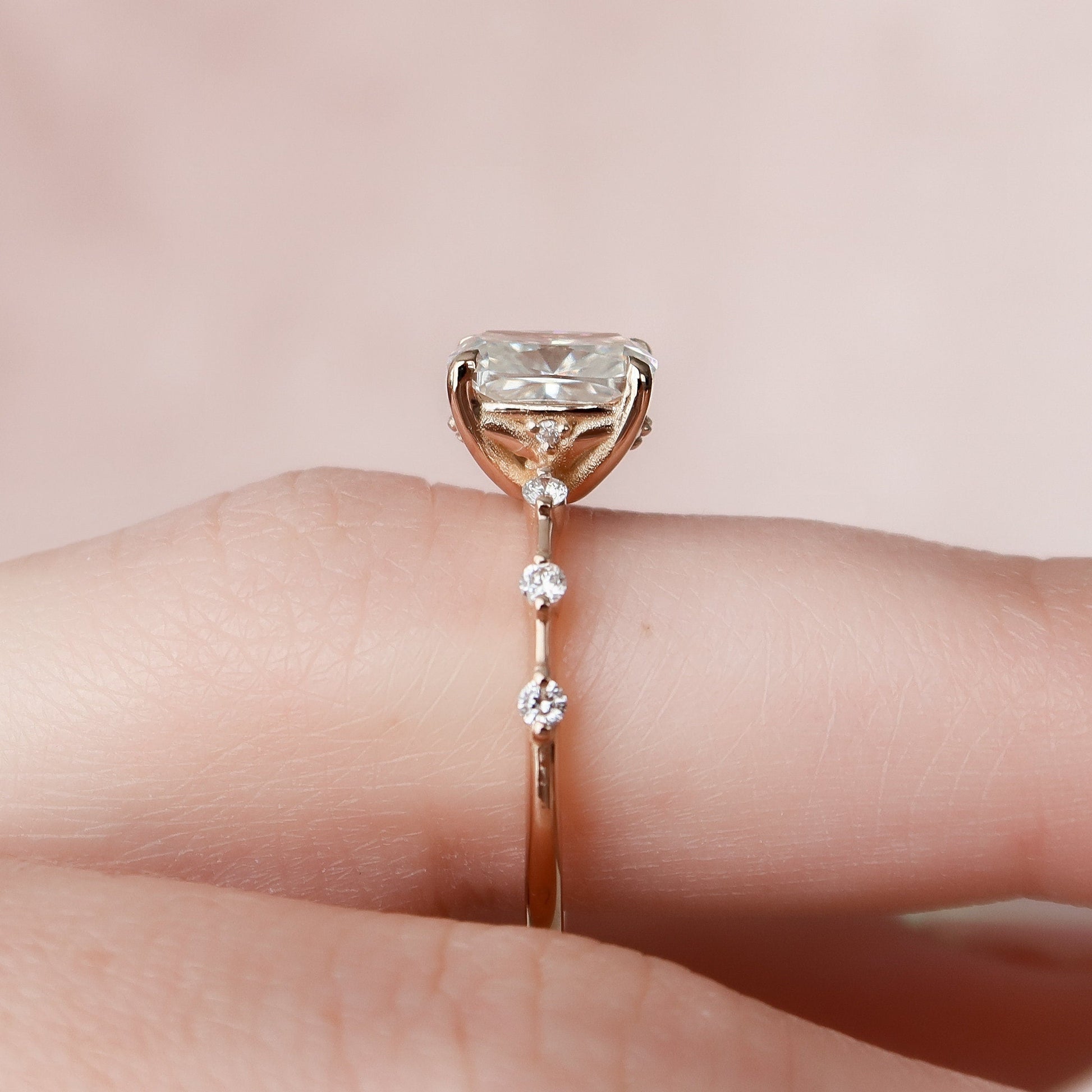 2 CT Elongated Cushion Dainty Pave Moissanite Engagement Ring