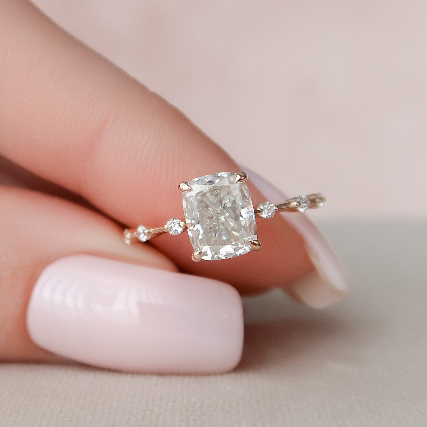 2 CT Elongated Cushion Dainty Pave Moissanite Engagement Ring