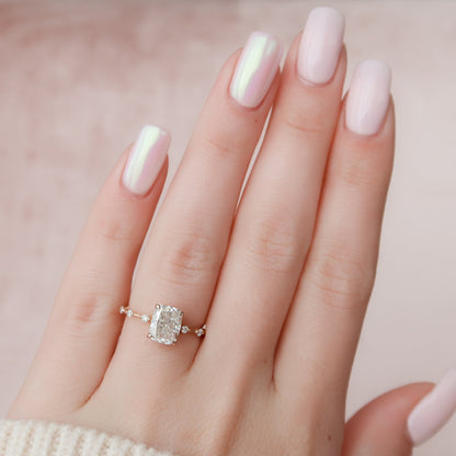 2 CT Elongated Cushion Dainty Pave Moissanite Engagement Ring