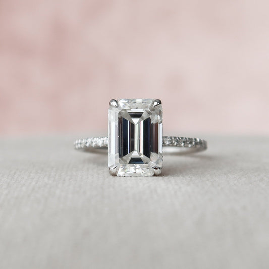 3 CT Emerald Hidden Halo & Pave Moissanite Engagement Ring