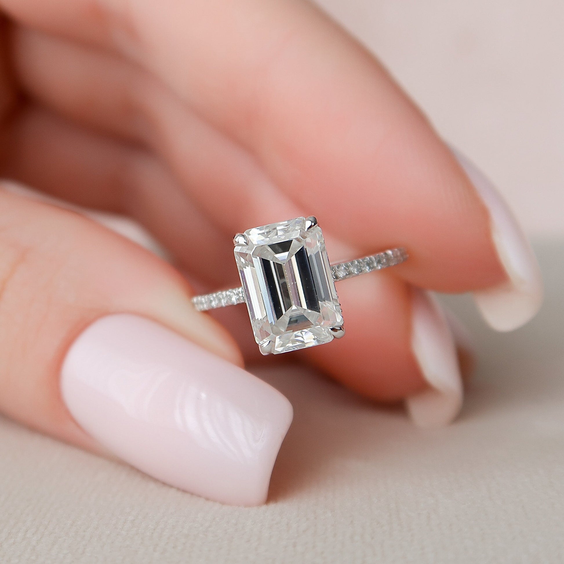 3 CT Emerald Hidden Halo & Pave Moissanite Engagement Ring