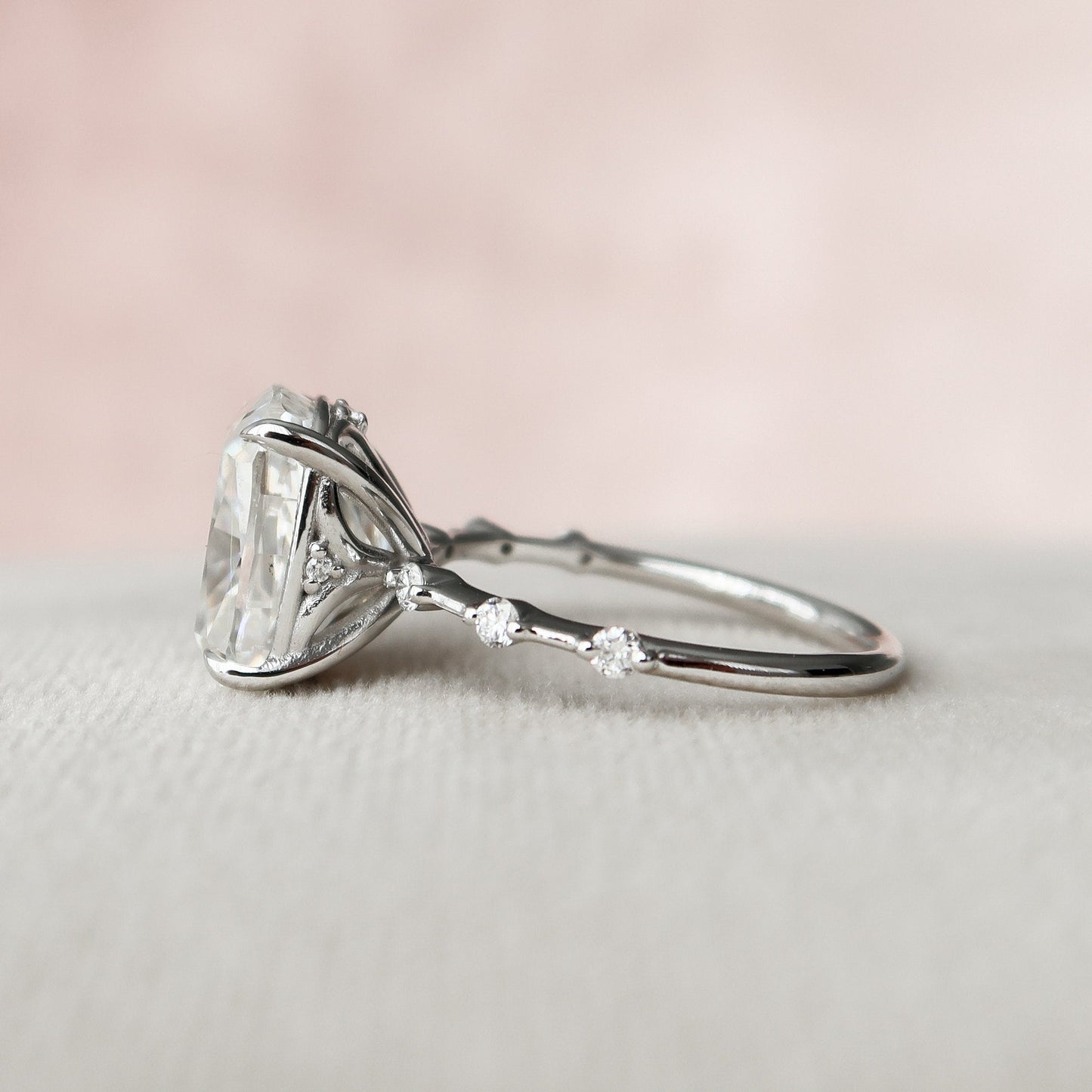 5 CT Elongated Cushion Dainty Pave Moissanite Engagement Ring