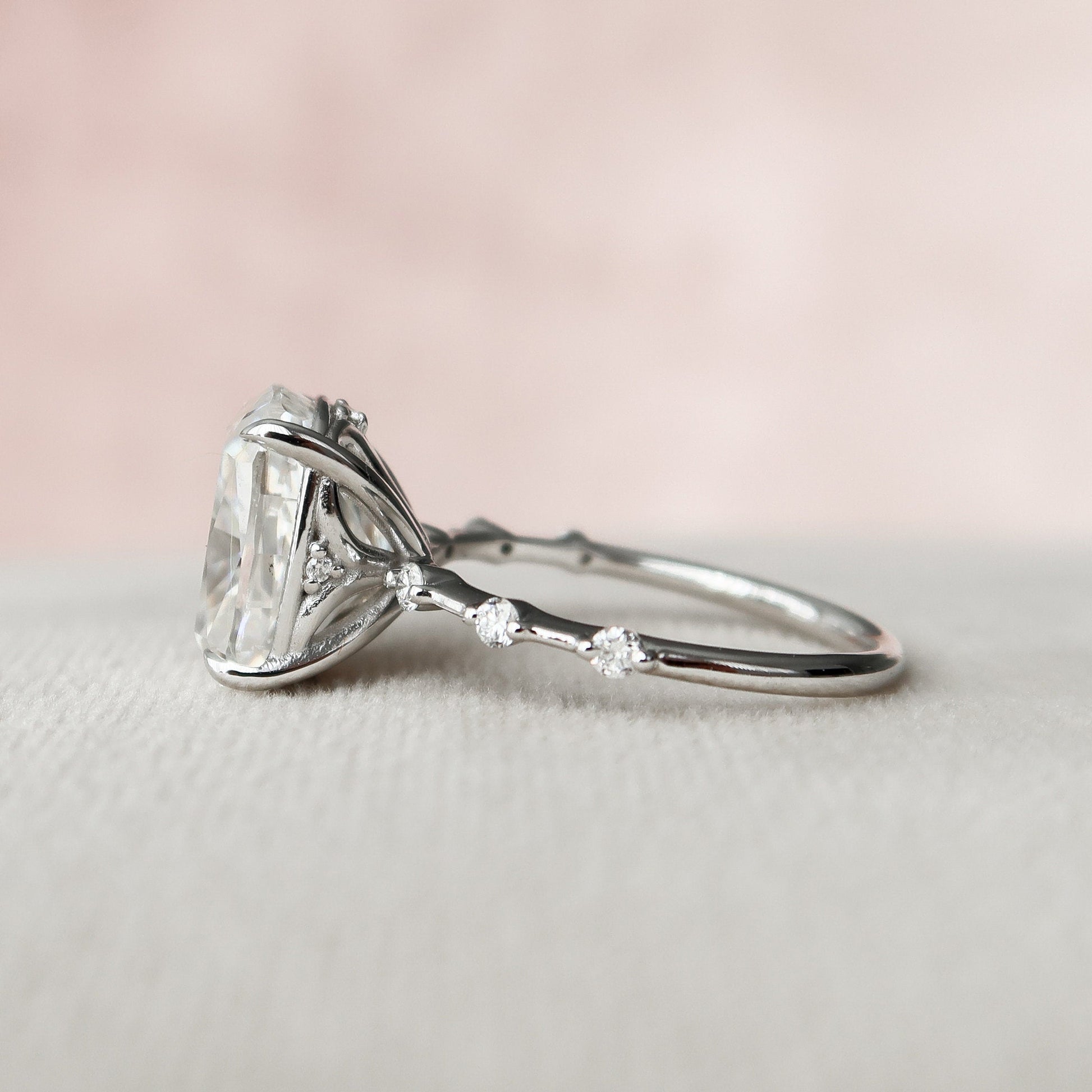 5 CT Elongated Cushion Dainty Pave Moissanite Engagement Ring