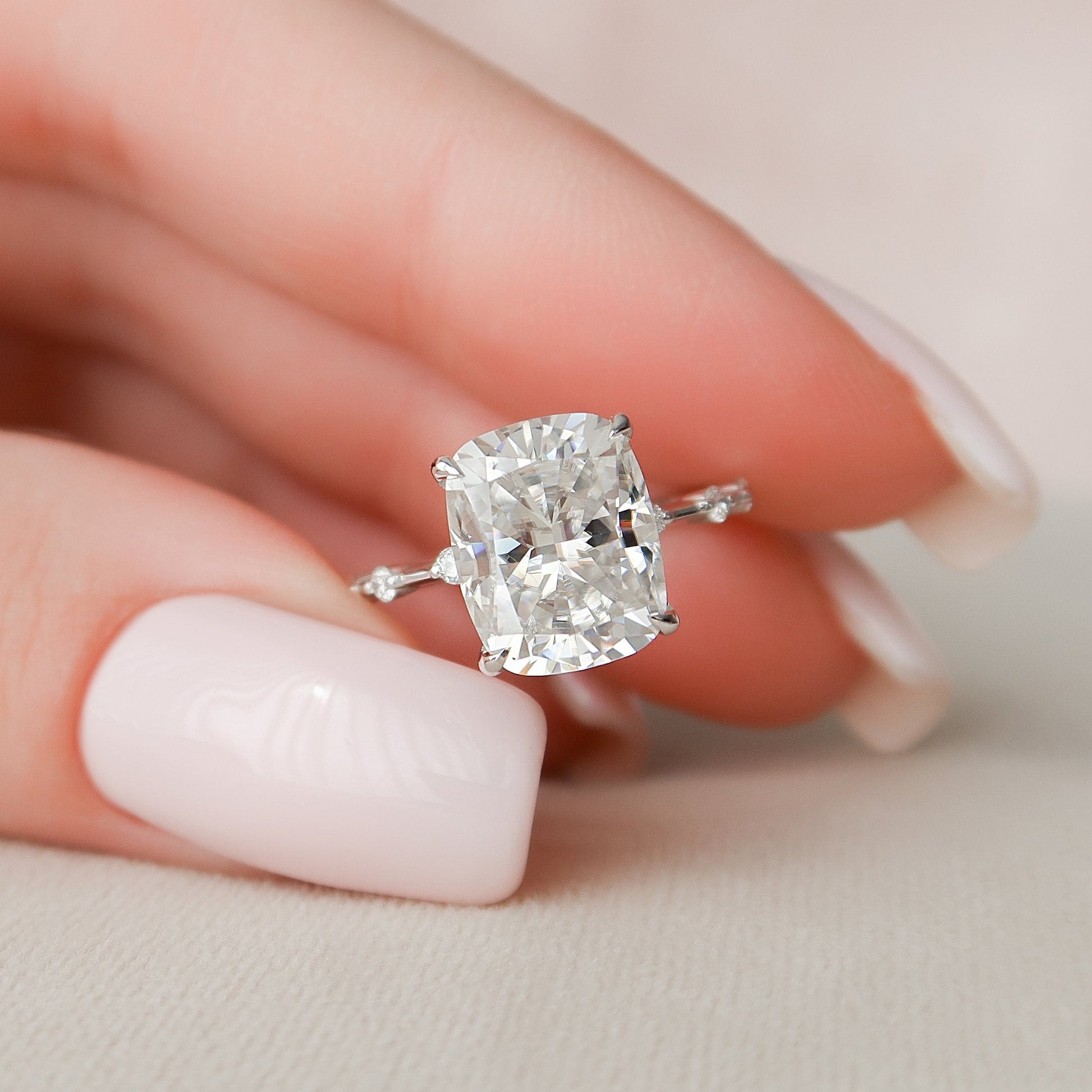 5 CT Elongated Cushion Dainty Pave Moissanite Engagement Ring