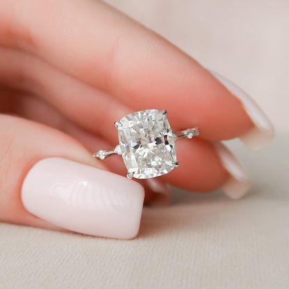 5 CT Elongated Cushion Dainty Pave Moissanite Engagement Ring