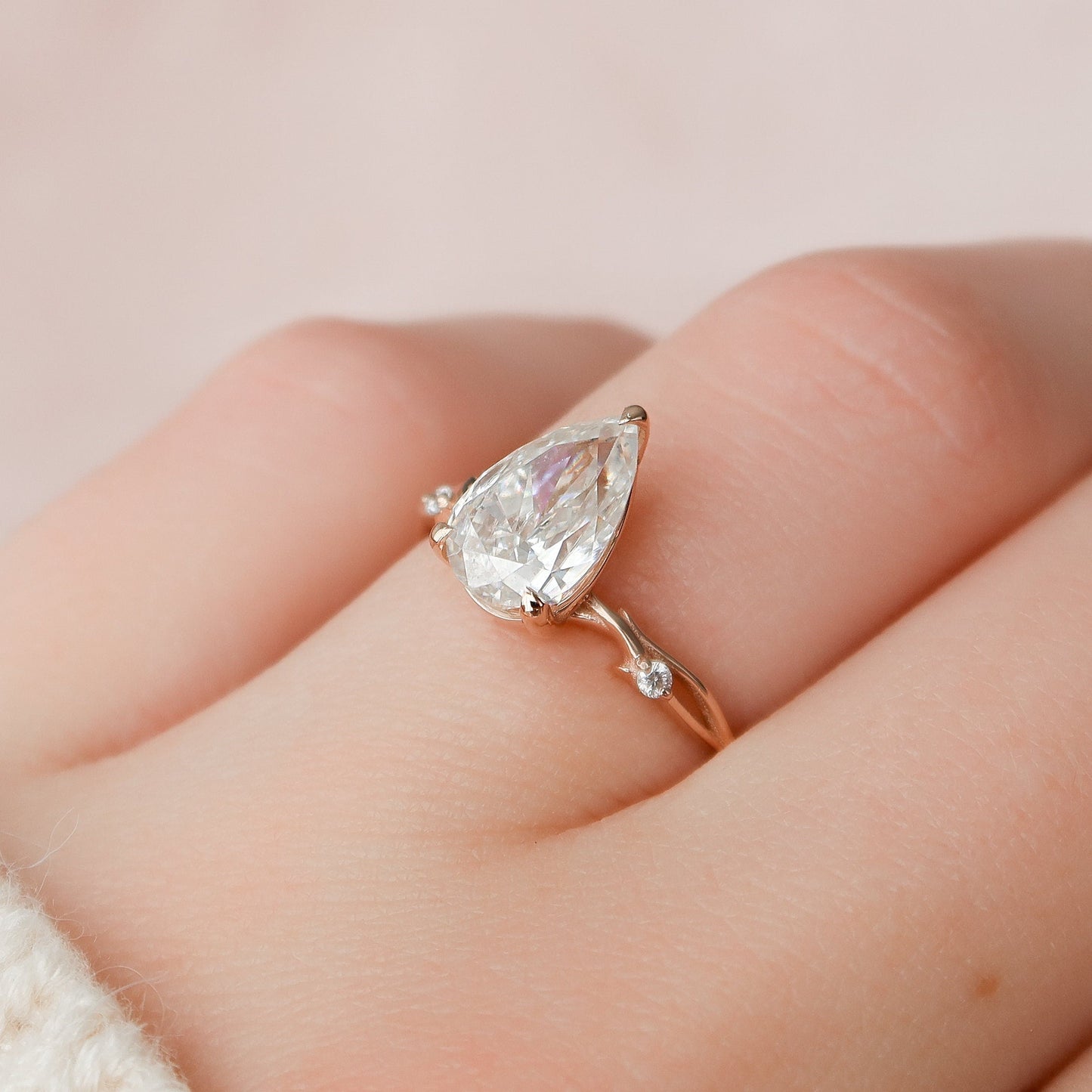 1.5 CT Pear Twig Pave Moissanite Engagement Ring
