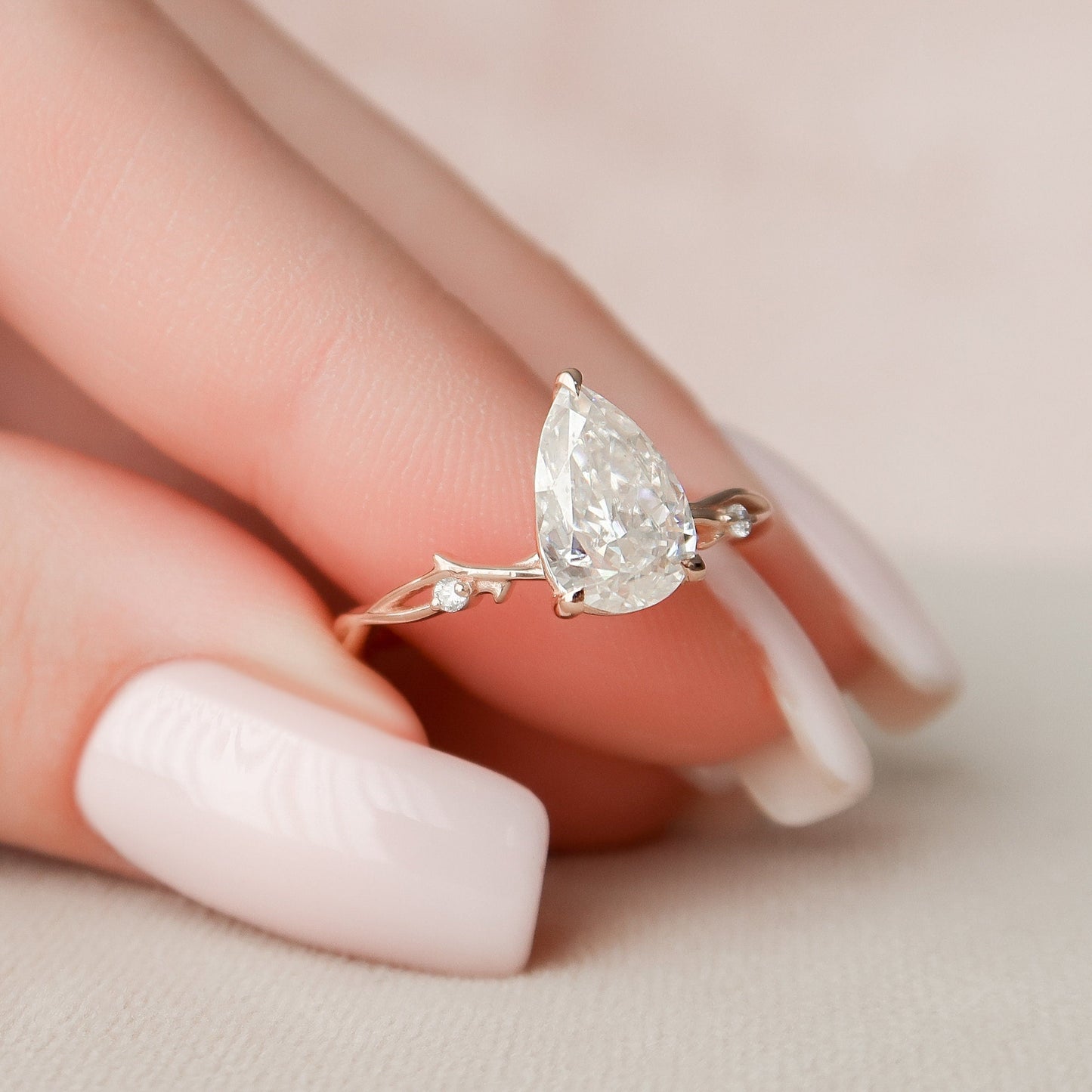 1.5 CT Pear Twig Pave Moissanite Engagement Ring