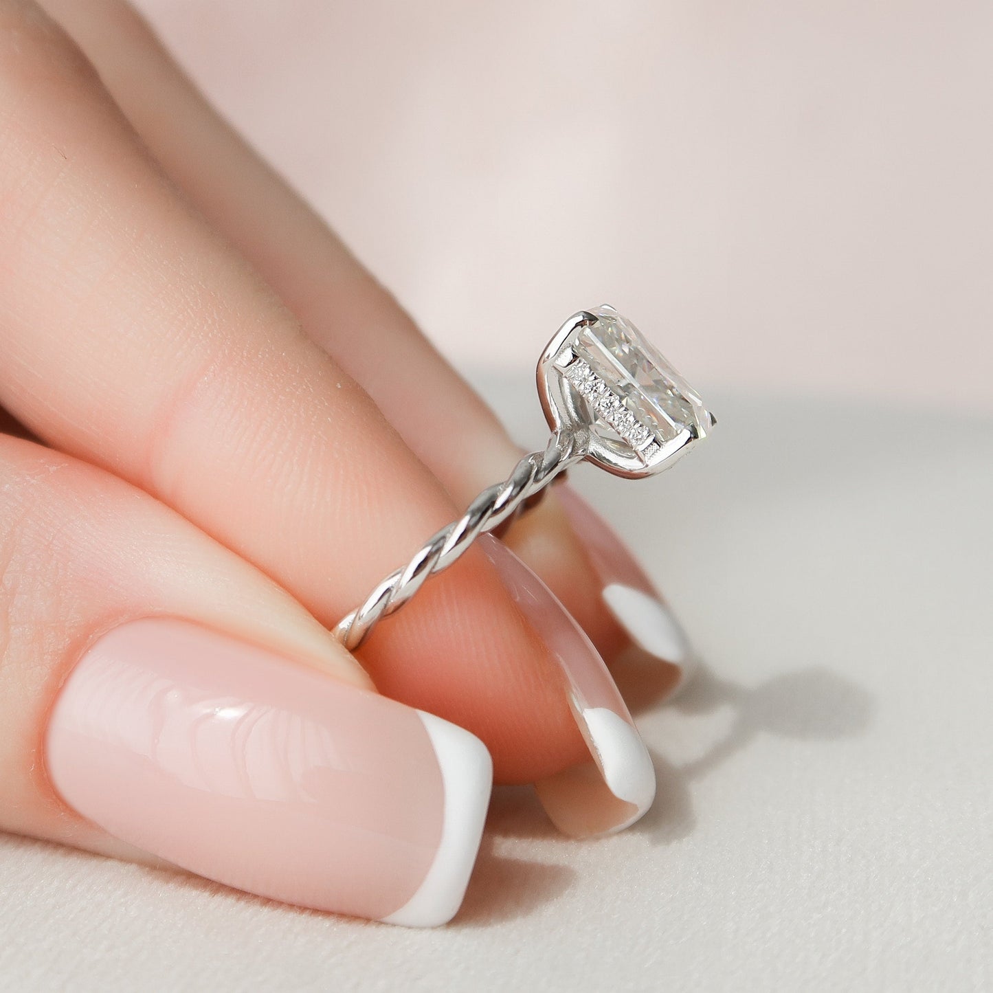 2.5 CT Radiant Hidden Halo Moissanite Engagement Ring