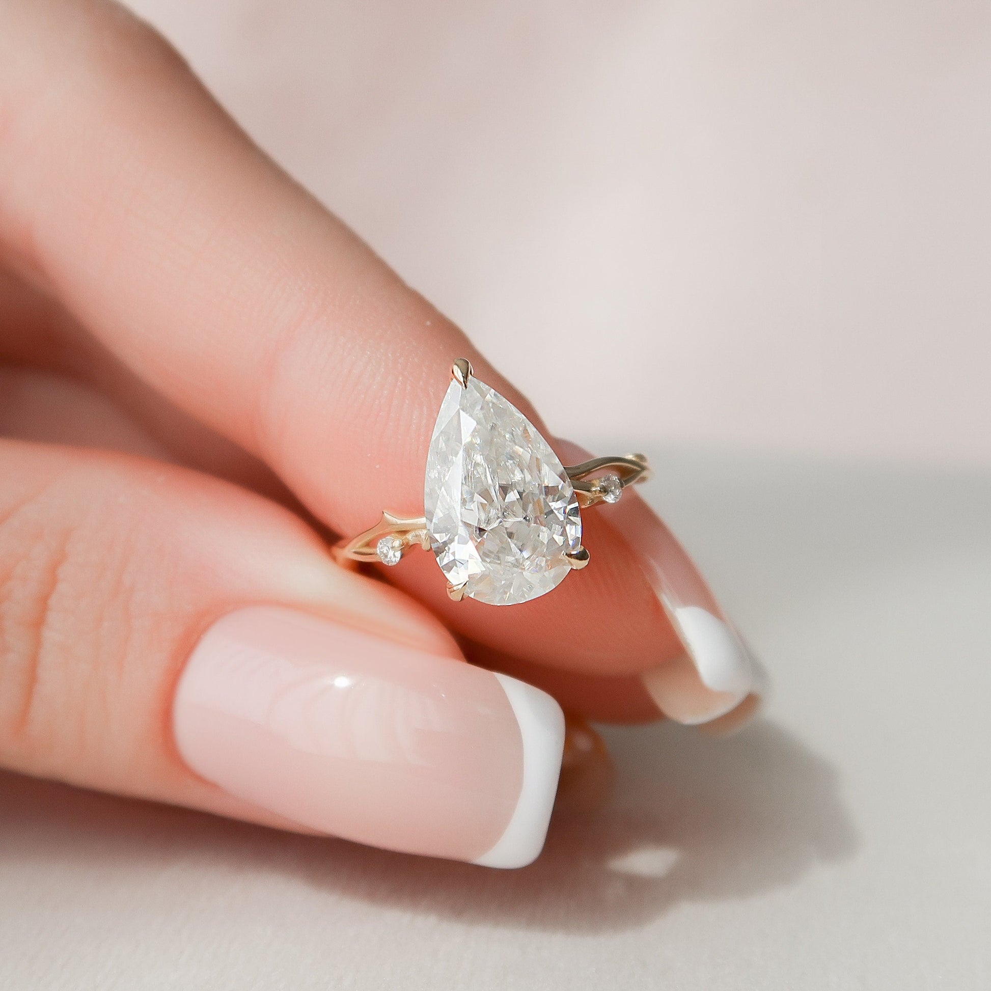 2.5 CT Pear Twig Pave Moissanite Engagement Ring