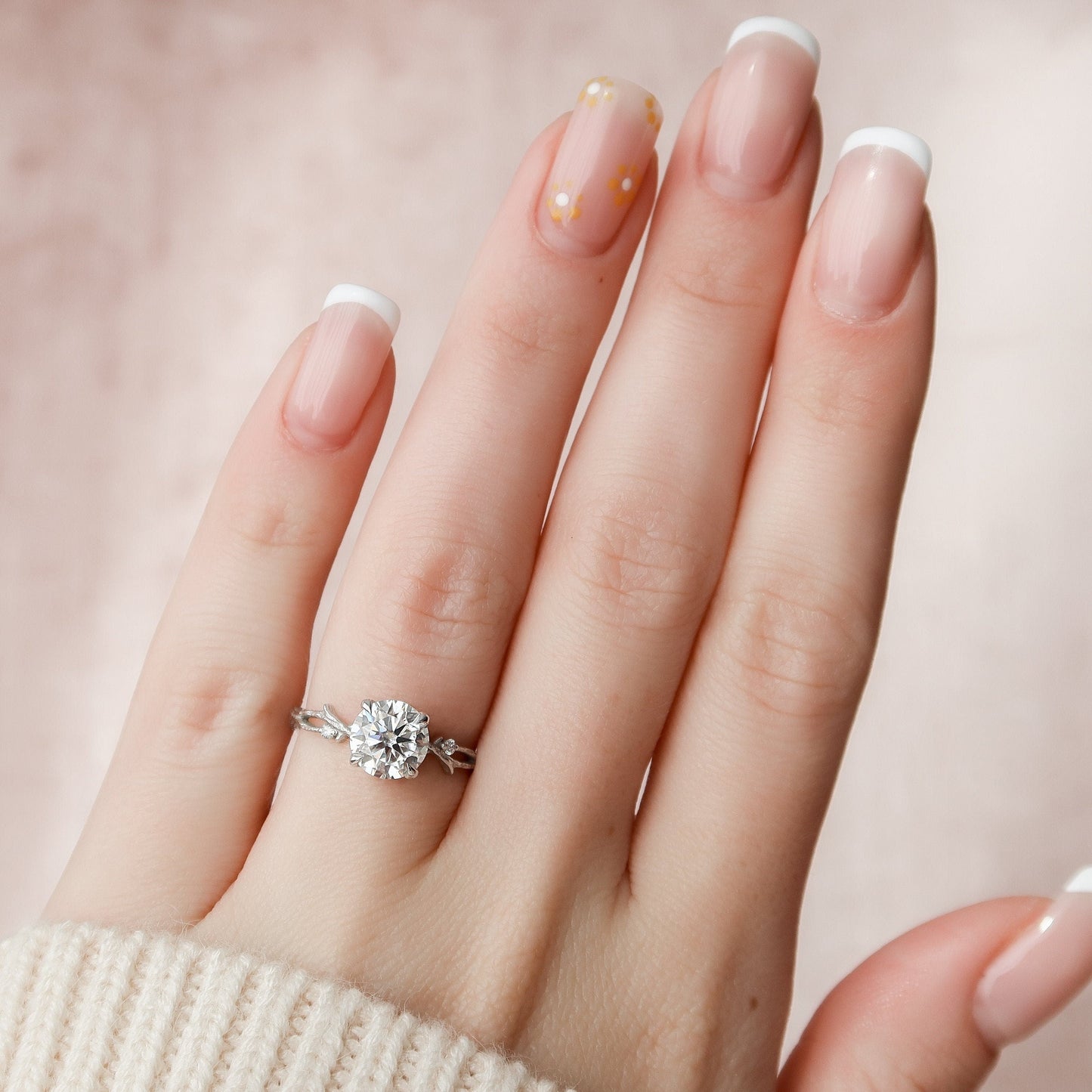 1.5 CT Round Twig Pave Moissanite Engagement Ring