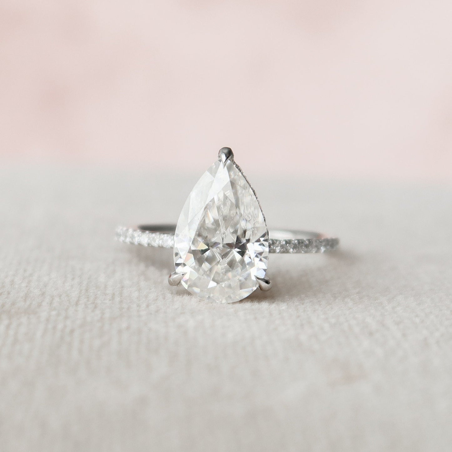 2.5 CT Pear Hidden Halo & Pave Moissanite Engagement Ring