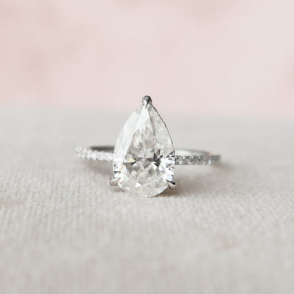 2.5 CT Pear Hidden Halo & Pave Moissanite Engagement Ring