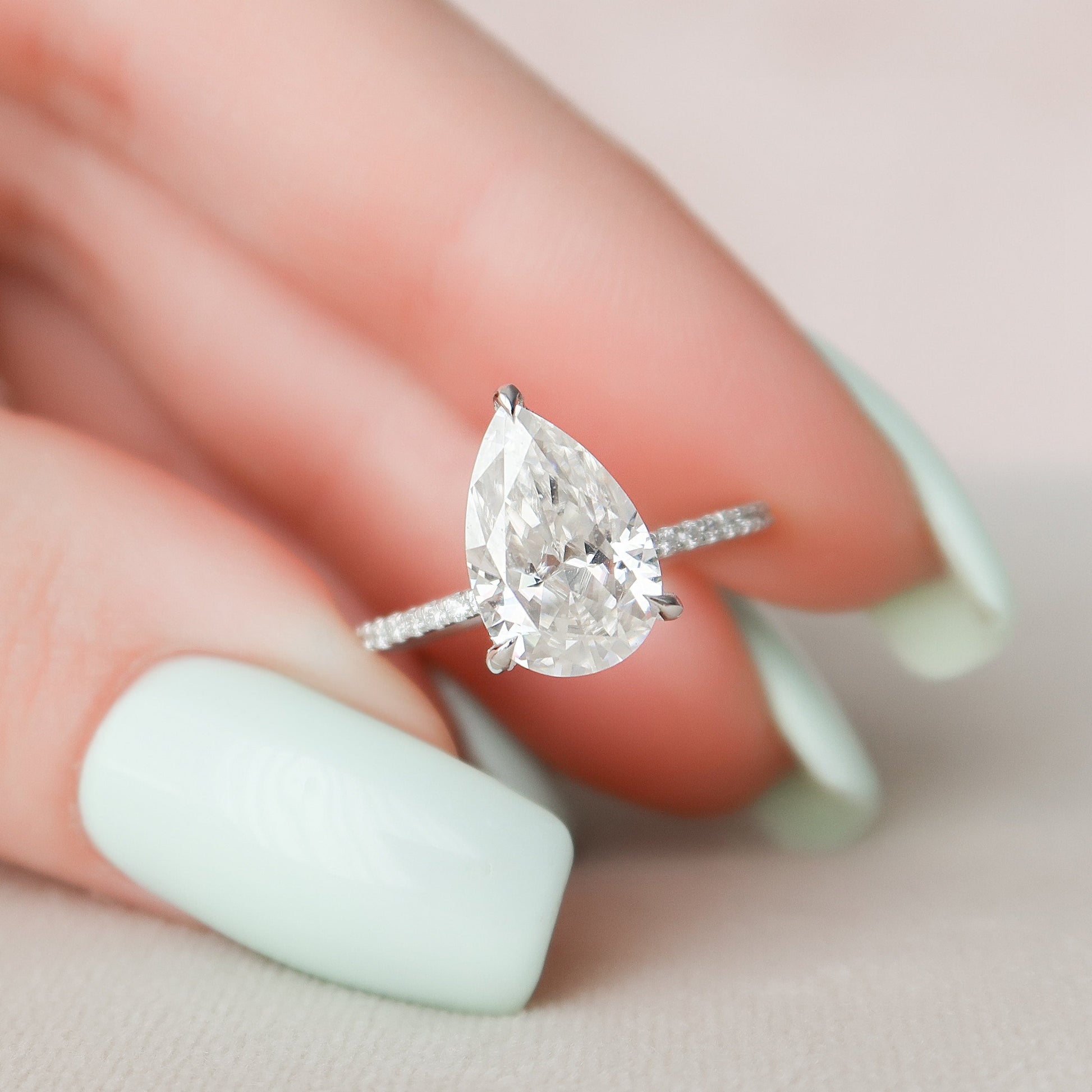 2.5 CT Pear Hidden Halo & Pave Moissanite Engagement Ring