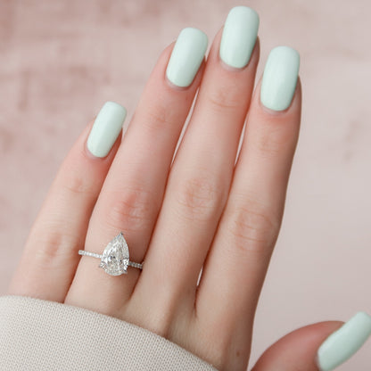 2.5 CT Pear Hidden Halo & Pave Moissanite Engagement Ring