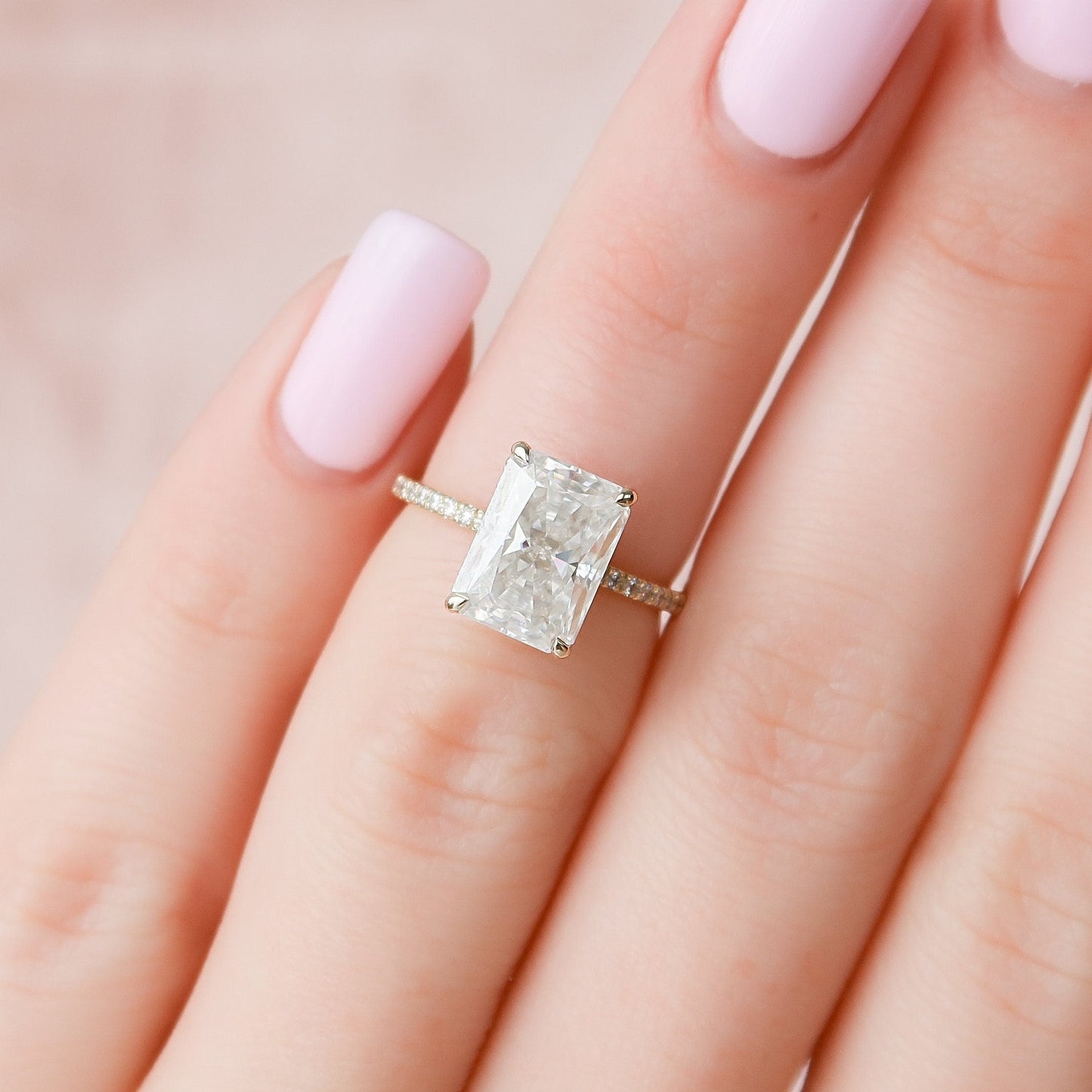 3.5 CT Radiant Hidden Halo & Pave Moissanite Engagement Ring