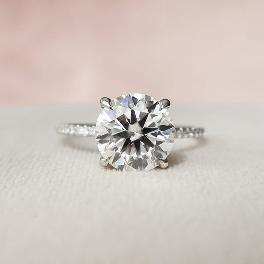 2.5 CT Round Hidden Halo & Pave Moissanite Engagement Ring