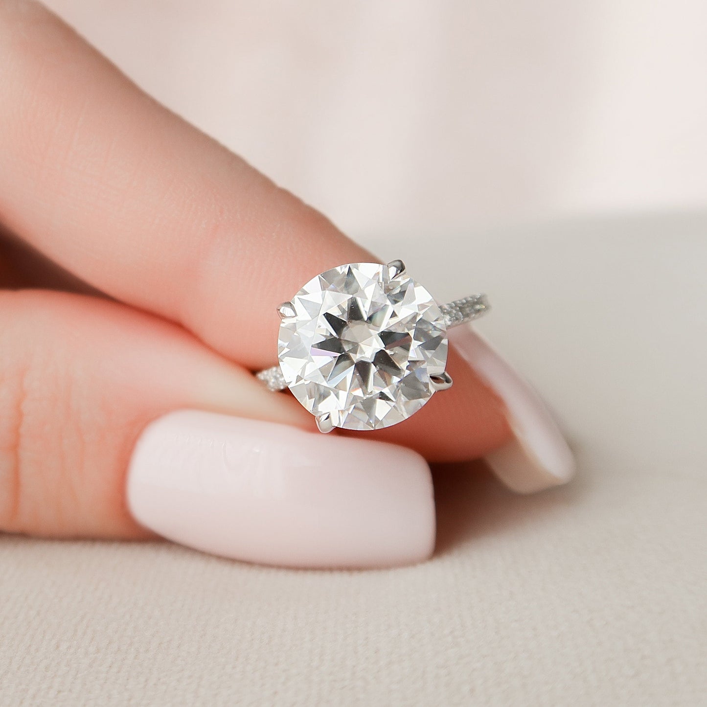 4.5 CT Round Hidden Halo & Pave Moissanite Engagement Ring