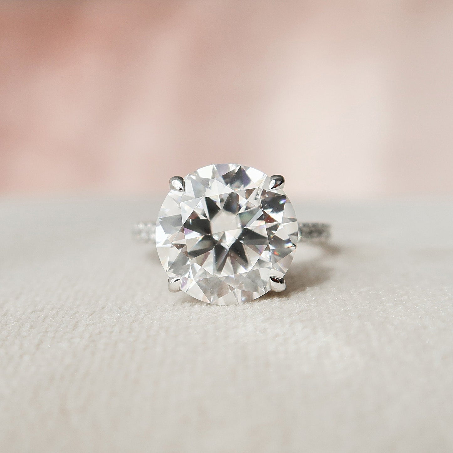 4.5 CT Round Hidden Halo & Pave Moissanite Engagement Ring