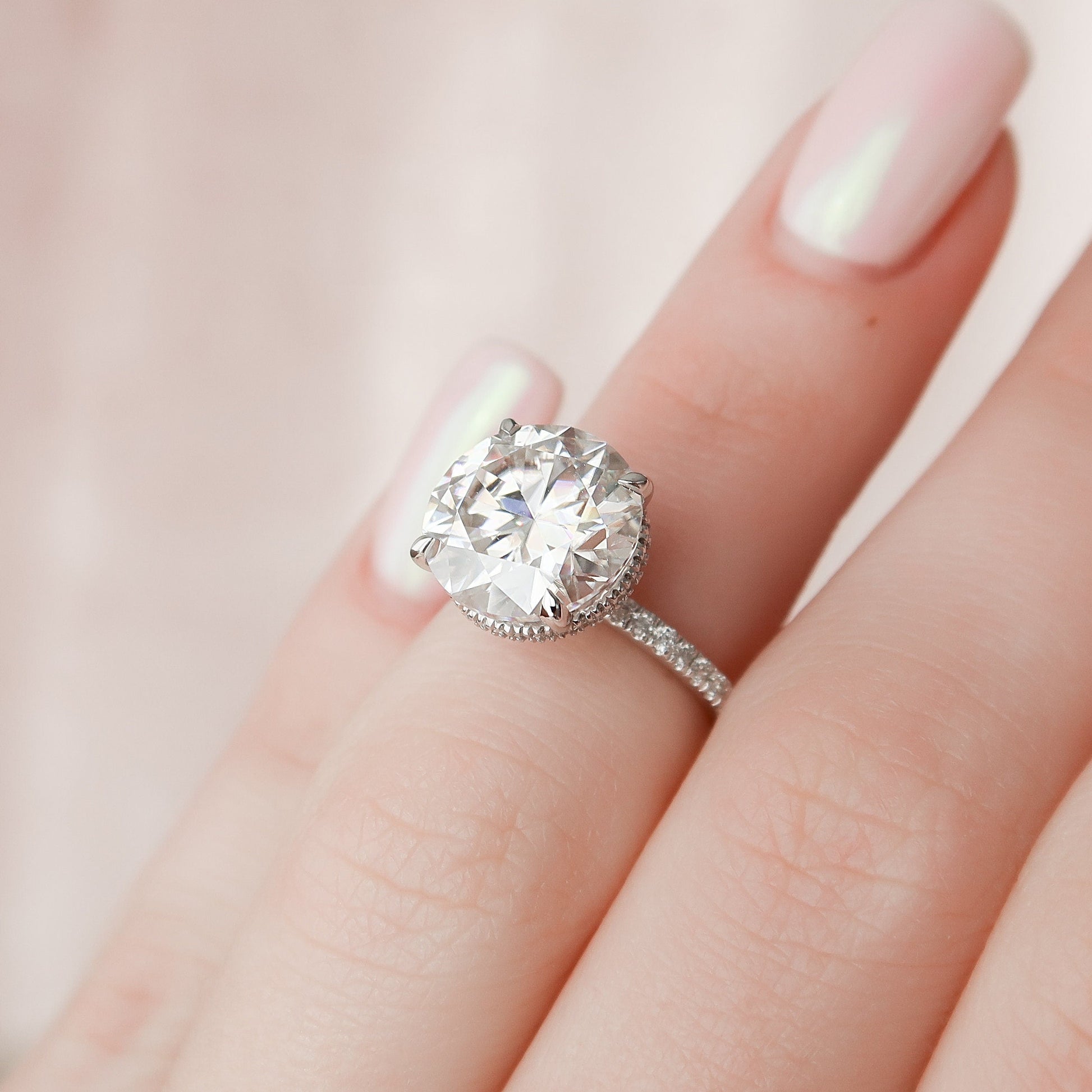 4.5 CT Round Hidden Halo & Pave Moissanite Engagement Ring