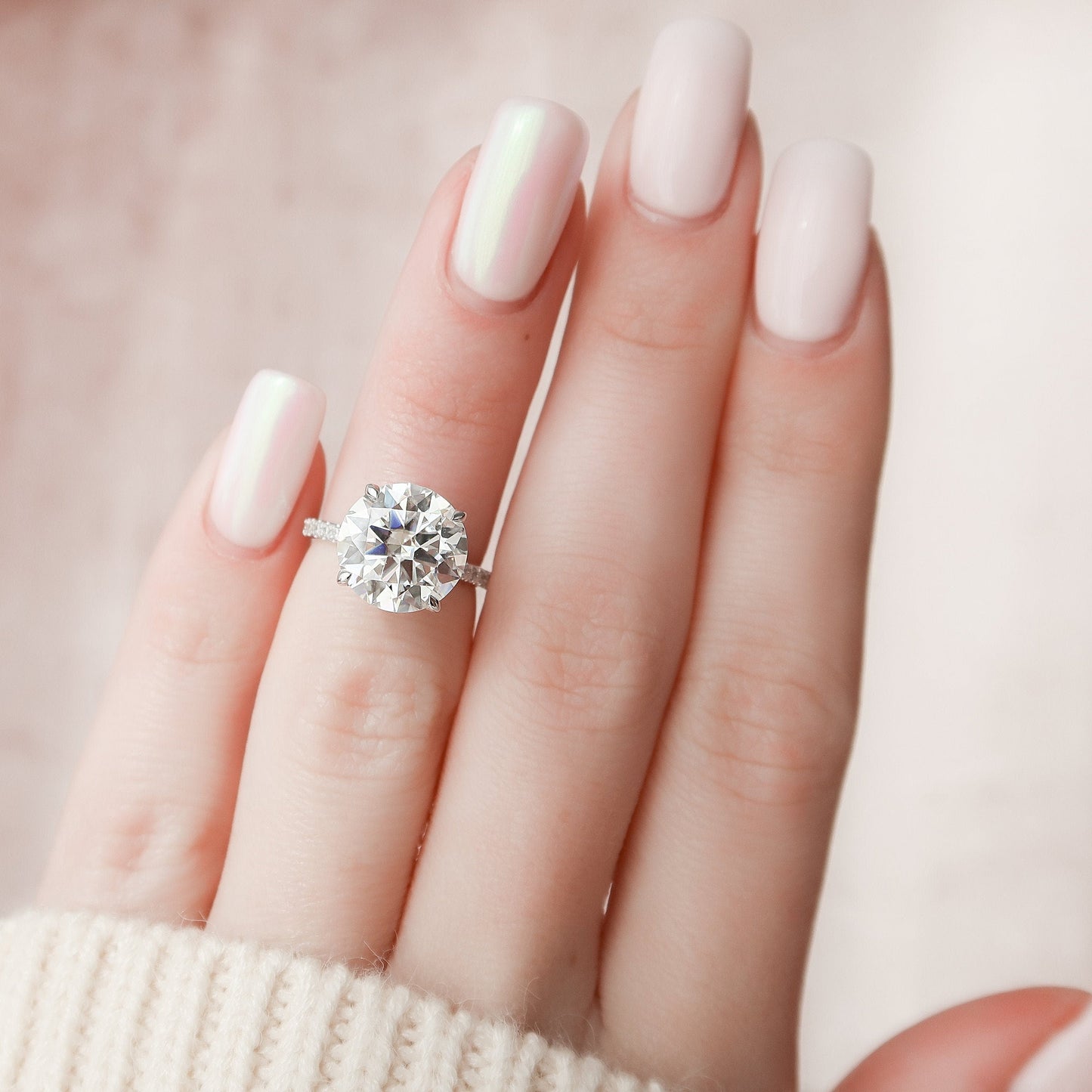 4.5 CT Round Hidden Halo & Pave Moissanite Engagement Ring