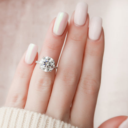 4.5 CT Round Hidden Halo & Pave Moissanite Engagement Ring