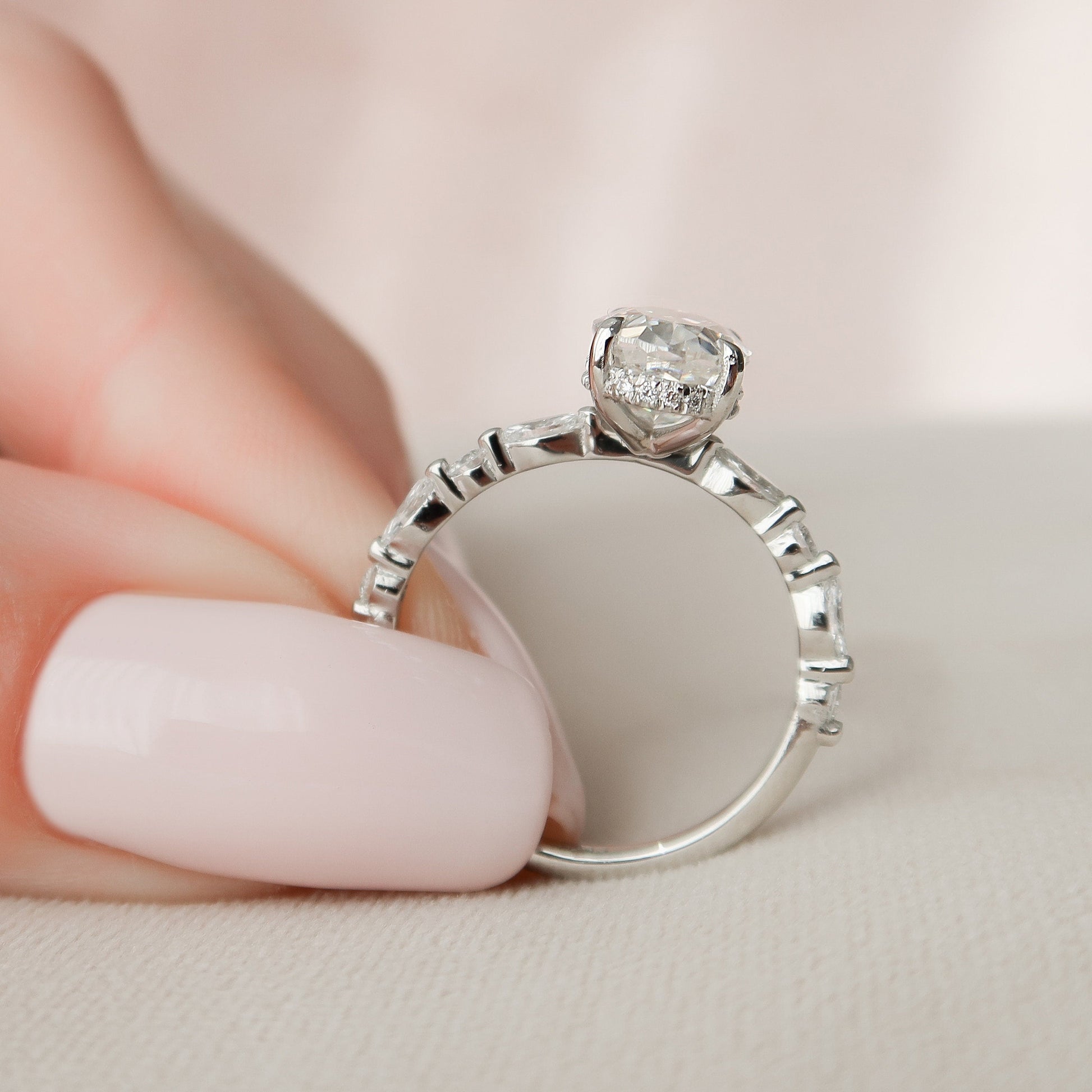2 CT Oval Hidden Halo & Dainty Pave Moissanite Engagement Ring