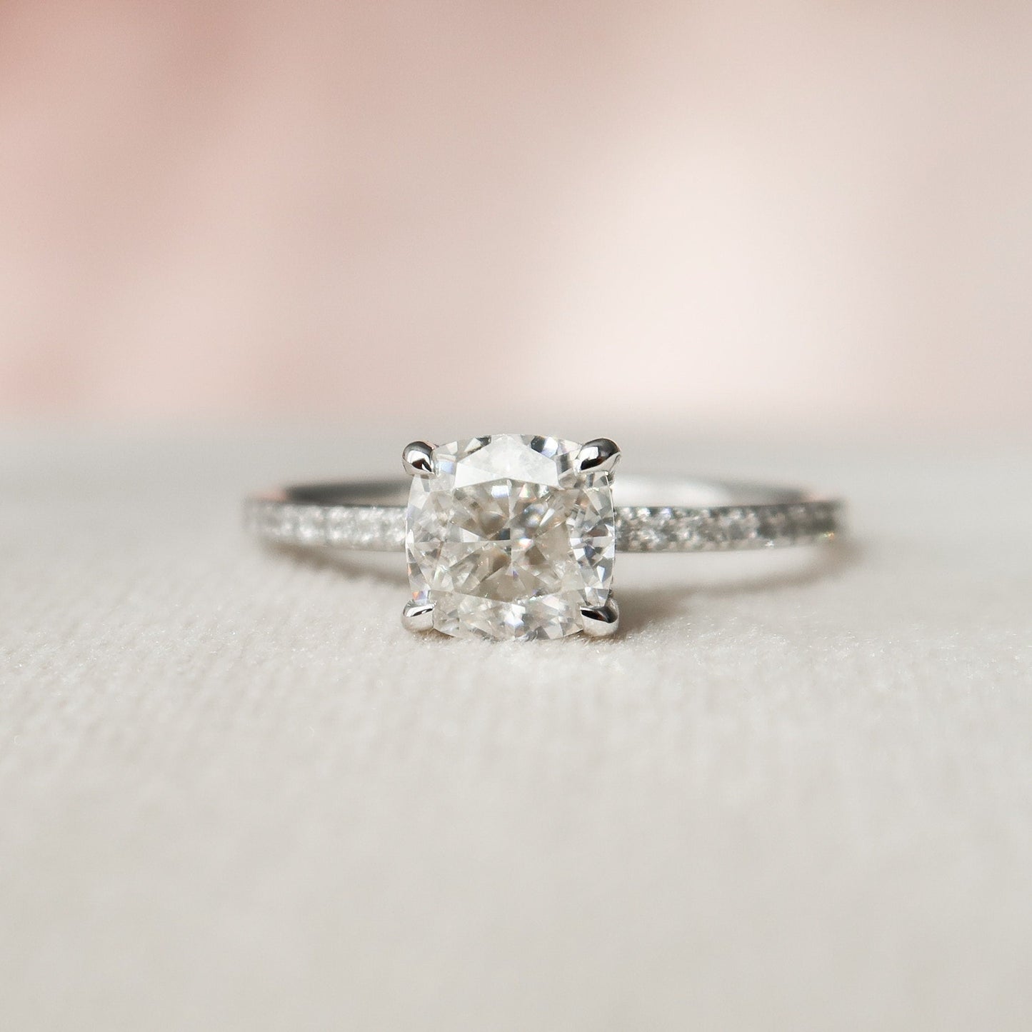 1 CT Cushion Hidden Halo & Pave Moissanite Engagement Ring