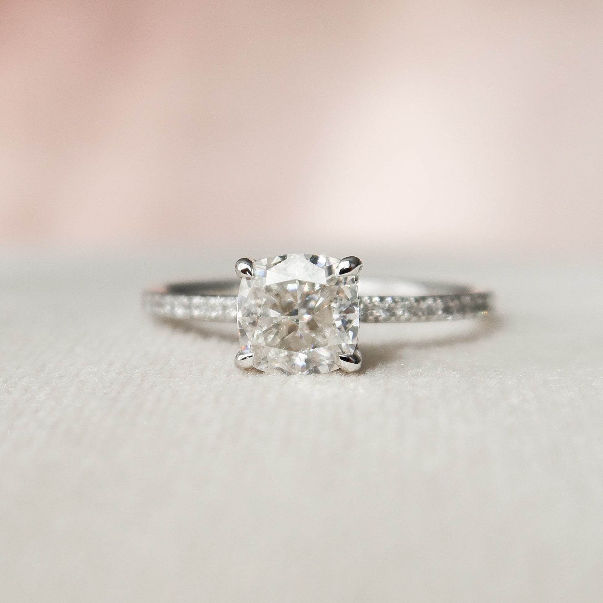 1 CT Cushion Hidden Halo & Pave Moissanite Engagement Ring